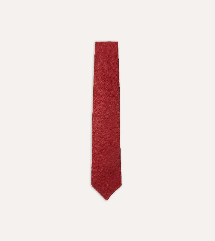 vibrant necktie options for office wear-Red Tussah Hand Rolled Silk Tie