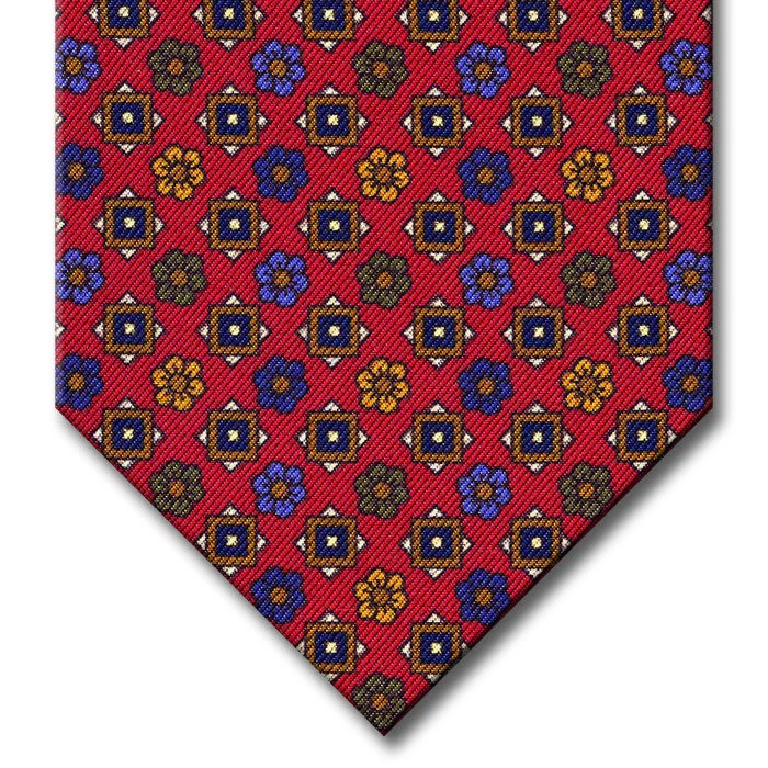 elegant silk necktie styles for business-Red with Brown and Blue Floral Pattern Tie