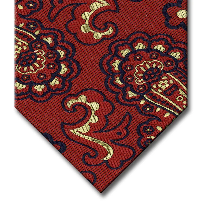 trendy silk bow tie styles for men-Red with Navy and Champagne Paisley Tie