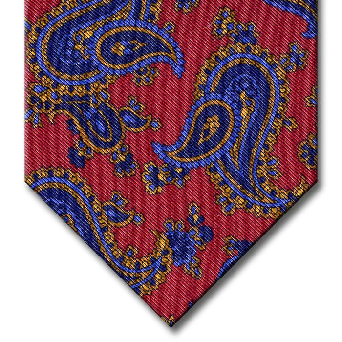 trendy office silk necktie options-Red with Navy and Gold Paisley Tie