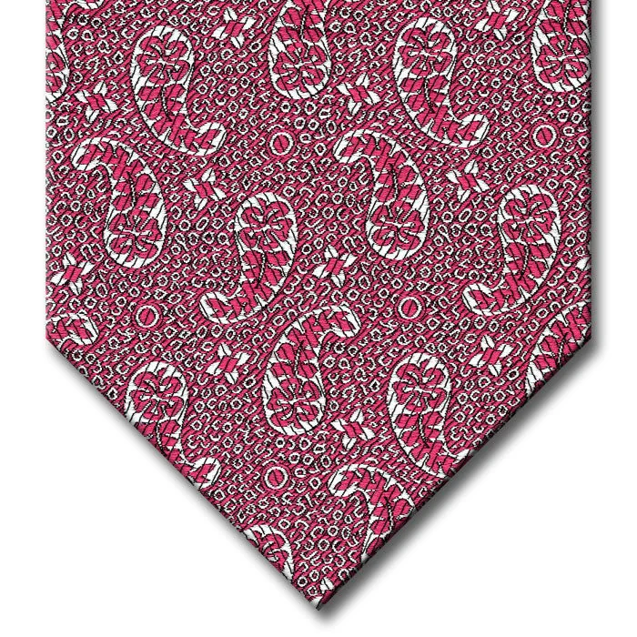 unique silk bow ties for office wear-Red with Silver Paisley Pattern Tie