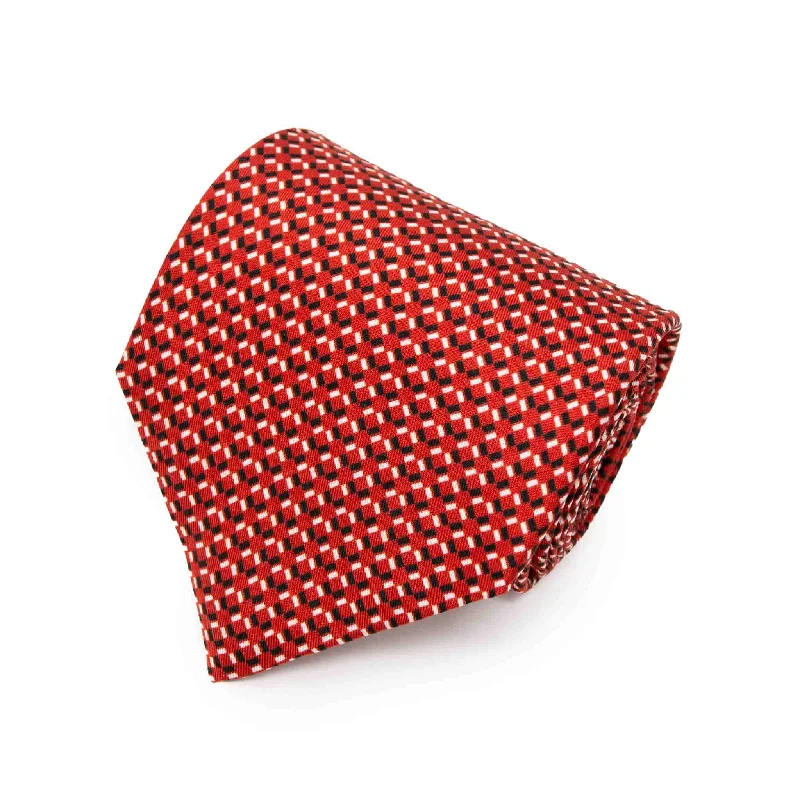 luxury silk necktie options for wedding parties-Red with Small Geometric Pattern Silk Tie