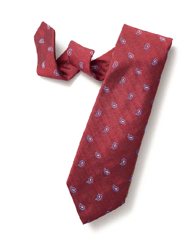 luxury silk necktie designs for office wear-Burgundy Woven Neat Paisley Tie