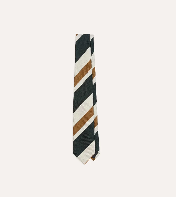 luxurious necktie options for wedding celebrations-Rust and Green Broad Stripe Silk Tipped Tie