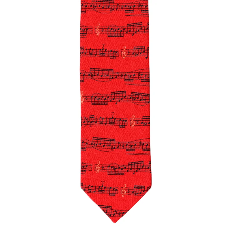 best silk wedding necktie styles-Sheet Music Tie, Red