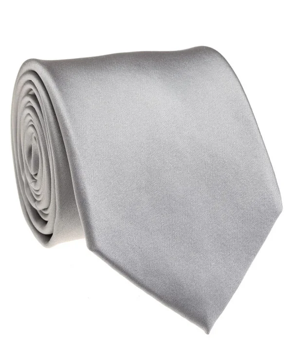 affordable silk wedding necktie packs-Silver Satin Tie