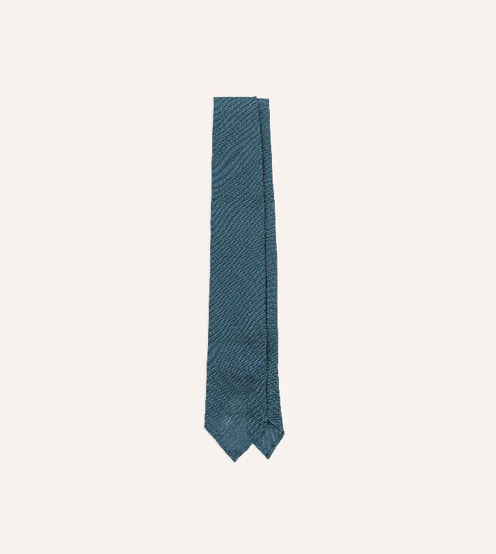 stylish office silk necktie combinations-Sky Blue Fine Woven Grenadine Silk Hand Rolled Tie