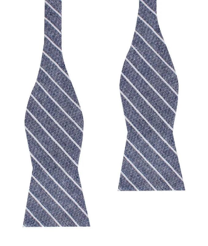 best silk necktie ideas for weddings-Starry Night Blue Pinstripe Linen Self Bow Tie