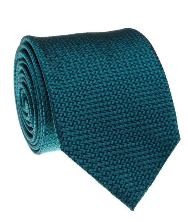 premium wedding silk necktie colors-Teal Solid Grid Tie