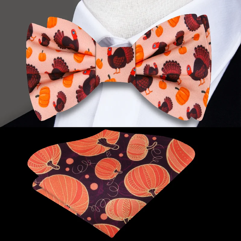 luxurious silk necktie designs for men-Turkeys and Pumpkins Bow Tie