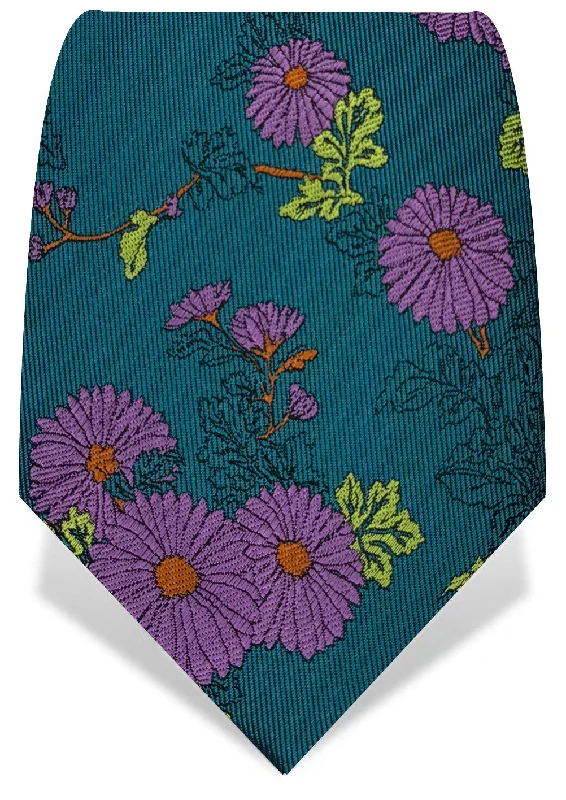 trendy silk bow tie styles for men-Turquoise & Purple Daisy Tie