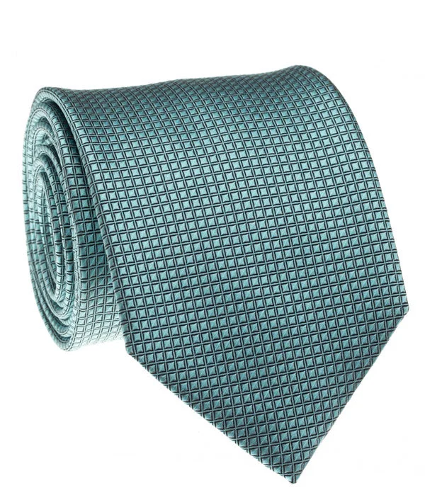 modern silk necktie designs for business wear-Turquoise Solid Grid Tie