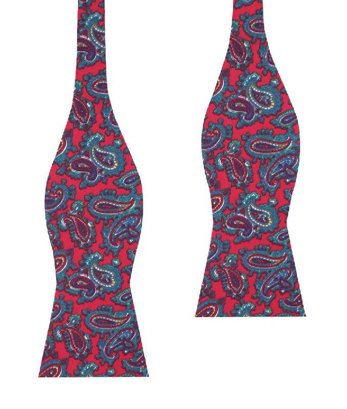 silk necktie options for office meetings-Valentina Red Shiraz Paisley Self Bow Tie