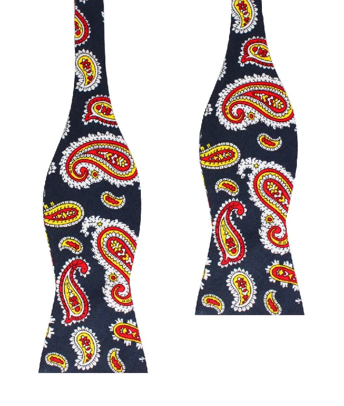 elegant silk necktie styles for business-Vulcano Red & Yellow Paisley Self Bow Tie