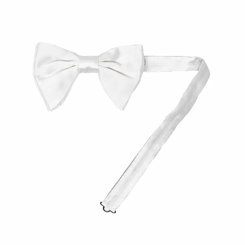 stylish silk necktie combinations for business-White Silk Satin Bow Tie, Pre-tied Butterfly