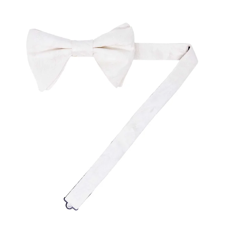 stylish silk ties for office meetings-White Jaqcquard Silk Bow Tie Pre-tied