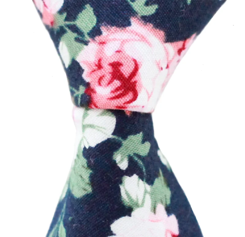 affordable silk necktie options for business wear-XB13 - Navy Floral Cotton - Standard Width