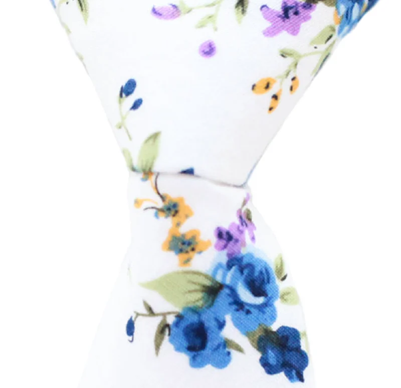 unique silk necktie styles for weddings-XW12 - White Floral Cotton - Standard Width