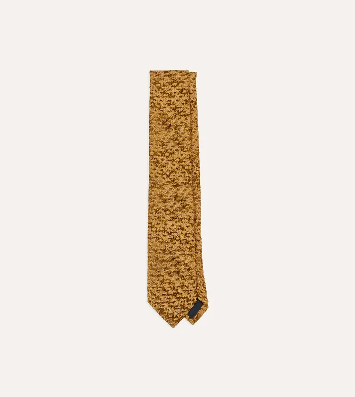 silk ties for formal office events-Yellow Herringbone Shantung Silk Tipped Tie