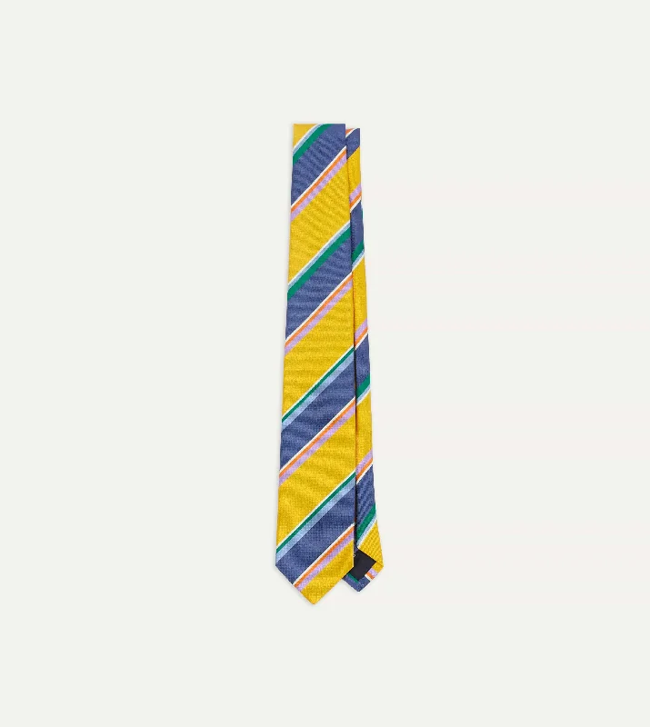 premium silk necktie styles for business wear-Yellow Multi Stripe Silk Tipped Tie