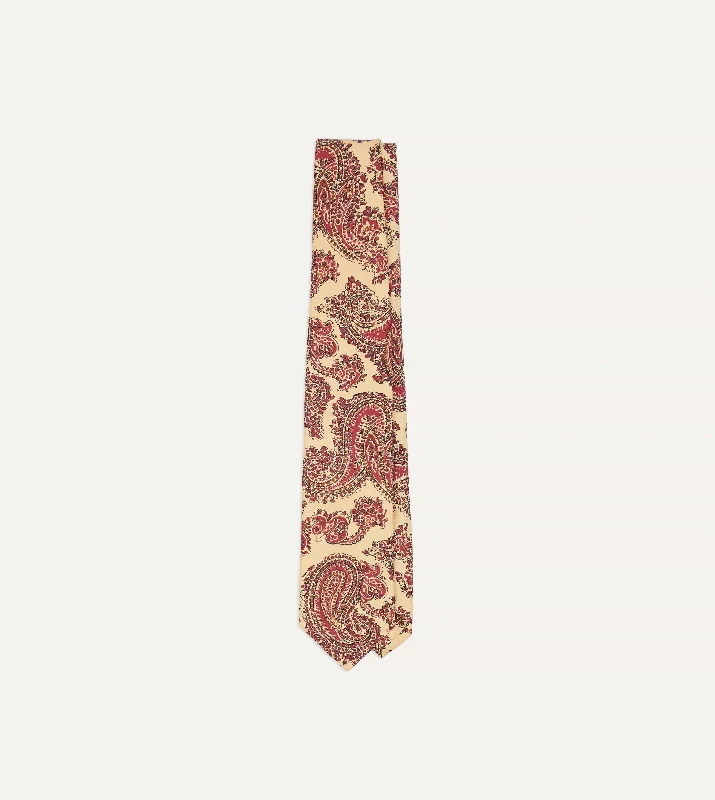 business silk necktie designs for weddings-Yellow Paisley Print Silk Self Tipped Tie