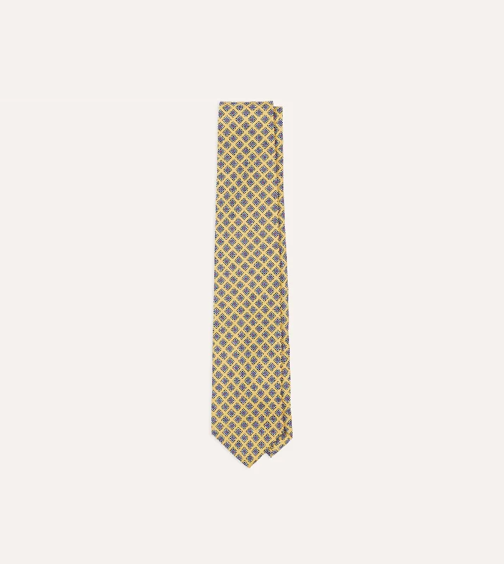 stylish patterned neckties for weddings-Yellow Square Medallion Self-Tipped Silk Tie