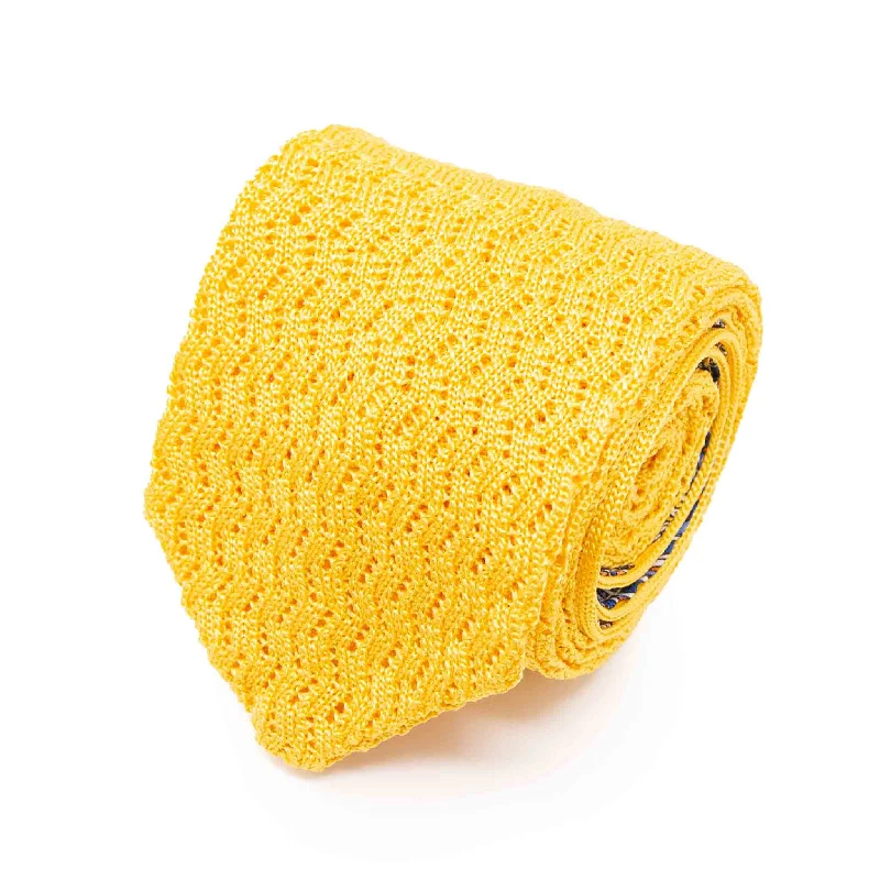 best silk necktie styles for office wear-Yellow Zig Zag V Point Knitted Tie