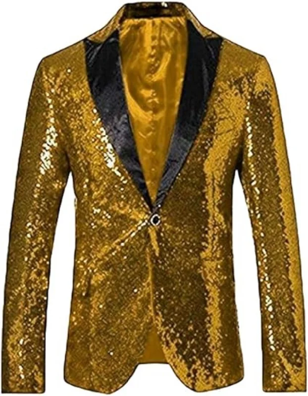 Men's formal tuxedo jacket with satin finish -Glitter Tuxedo Dinner Jacket - Sequin Blazer - Gold Flashy Stage Sport Coat By Alberto Nardoni