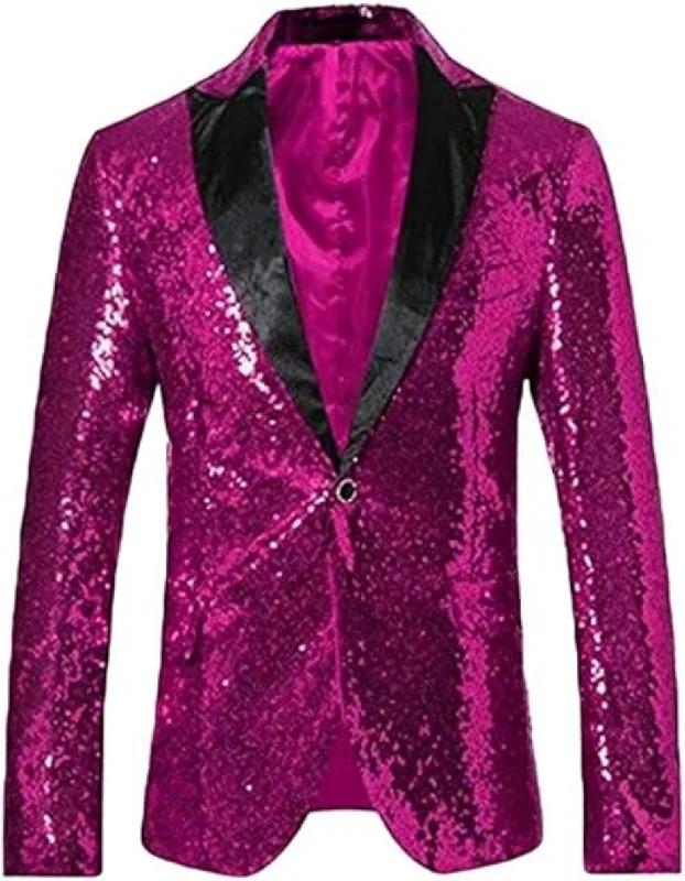 Men's luxury black tuxedo with satin lapels -Glitter Tuxedo Dinner Jacket - Sequin Blazer - Hot Pink Flashy Stage Sport Coat By Alberto Nardoni