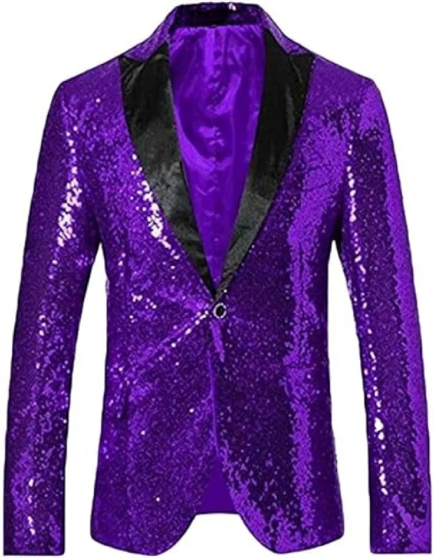 Best wedding tuxedo jacket for groom -Glitter Tuxedo Dinner Jacket - Sequin Blazer - Purple Flashy Stage Sport Coat By Alberto Nardoni