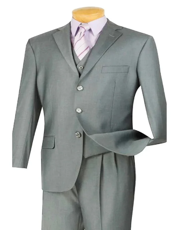 Men's business tuxedo jacket for office wear -Light Grey Suit - Silver Gray Suit For Wedding - Mens 3 Button Classic Fit Vested Light Grey Suit