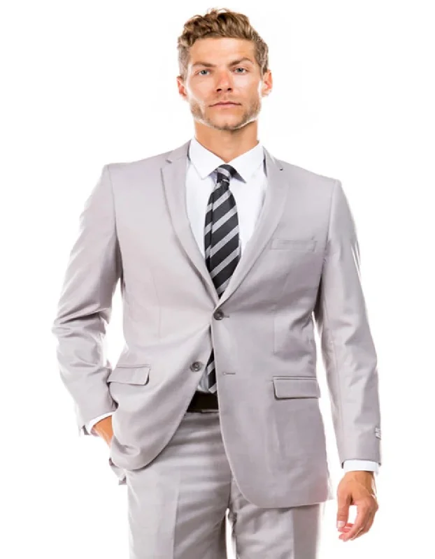 Men's slim fit designer tuxedo for corporate event -Light Grey Suit - Silver Gray Suit For Wedding - Men's Basic 2 Button Slim Fit Light Grey Wedding Suit