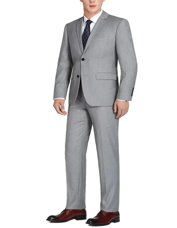 Men's classic navy tuxedo for office party -Light Grey Suit - Silver Gray Suit For Wedding - Mens Basic Two Button Slim Fit Light Grey Optional Vest Wool Suit