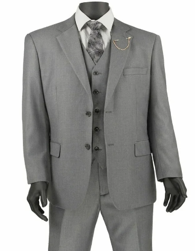 Men's modern tuxedo rental for wedding -Light Grey Suit - Silver Gray Suit For Wedding - Mens Classic Fit Two Button Vested Light Grey Suit