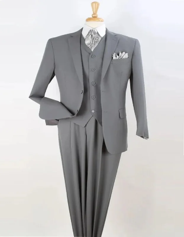 Men's luxury grey wool tuxedo for office event -Light Grey Suit - Silver Gray Suit For Wedding - Mens Classic Fit Vested Light Grey Two Button Suit