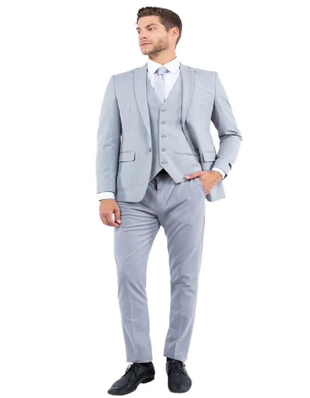 Men's formal tuxedo for office party -Light Grey Suit - Silver Gray Suit For Wedding - Men's One Button Vested Slim Fit Business & Light Grey Wedding Suit