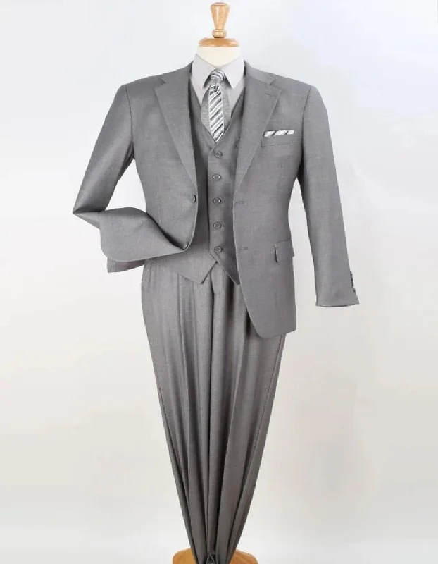 Men's navy wool tuxedo for business meeting -Light Grey Suit - Silver Gray Suit For Wedding - Mens Two Button Classic Fit Light Grey Vested Suit