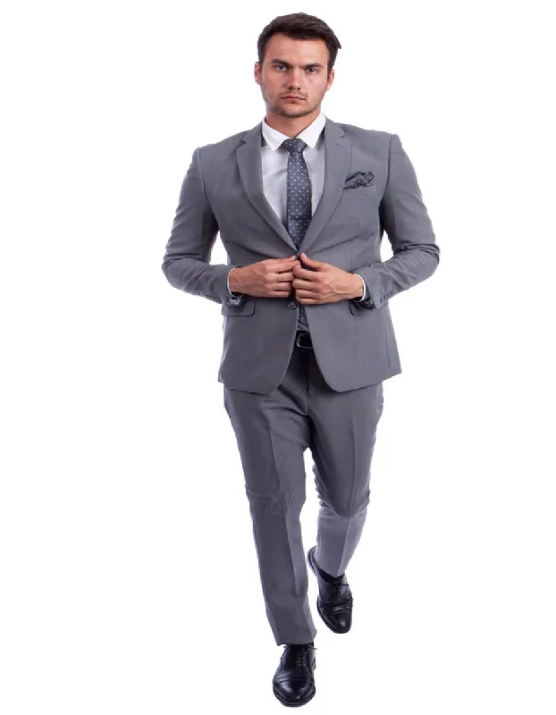 Best tuxedo for business formal gala -Light Grey Suit - Silver Gray Suit For Wedding - Men's Two Button Hybrid Fit Basic Business Light Grey Suit