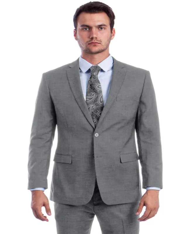 Men's navy tuxedo jacket for business dinner -Light Grey Suit - Silver Gray Suit For Wedding - Men's Two Button Modern Fit Linen Light Grey Summer Suit