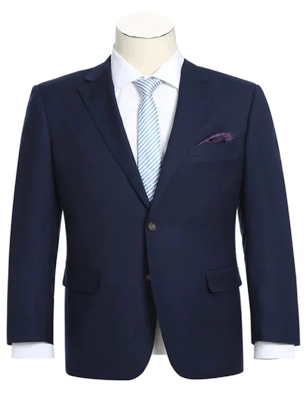 Men's slim fit wool tuxedo for evening event -Mens Basic Two Button Classic Fit Wool Navy Blue Blazer Sport Coat