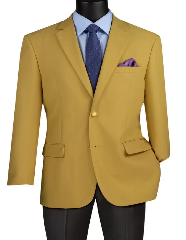 Men's slim fit tuxedo for evening events -Mens Classic Fit Poplin Club Sport Coat Gold Blazer