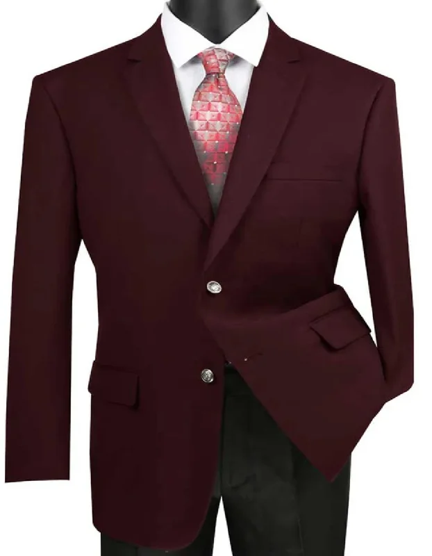 Men's designer wool tuxedo jacket for event -Mens Classic Fit Two Button Dress Blazer Burgundy Sport Jacket