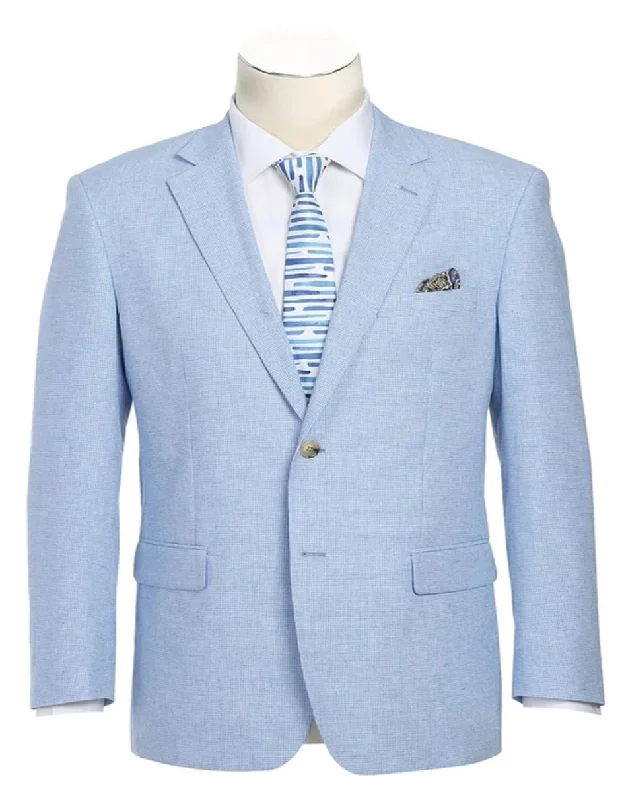 Men's luxury tuxedo with satin lapels -Mens Classic Two Button Linen & Cotton Summer Sport Coat Sky Blue Blazer