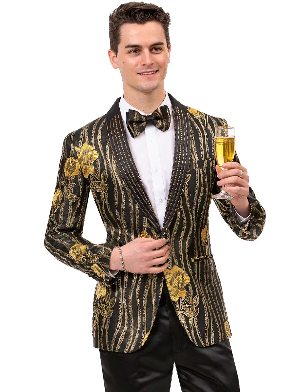 Best men's tuxedo for high-class events -Mens Paisley Jeweled Shawl Prom Tuxedo Blazer in Black & Gold