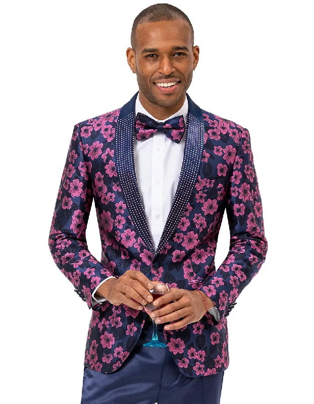 Men's slim fit tuxedo jacket for evening wedding -Mens Paisley Jeweled Shawl Prom Tuxedo Blazer in Magenta