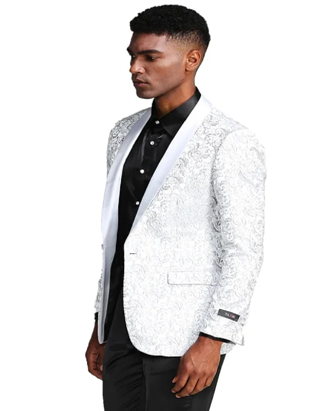 Men's elegant black tuxedo for formal event -Men's Slim Fit Wedding & Prom Tonal Paisley White Tuxedo Jacket