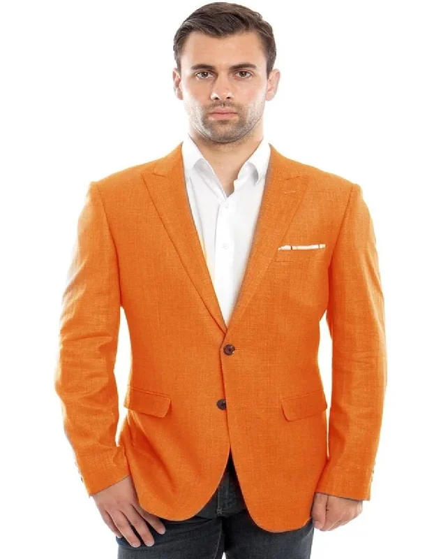 Men's classic wedding tuxedo for groom -Mens Two Button Summer Linen Orange Blazer