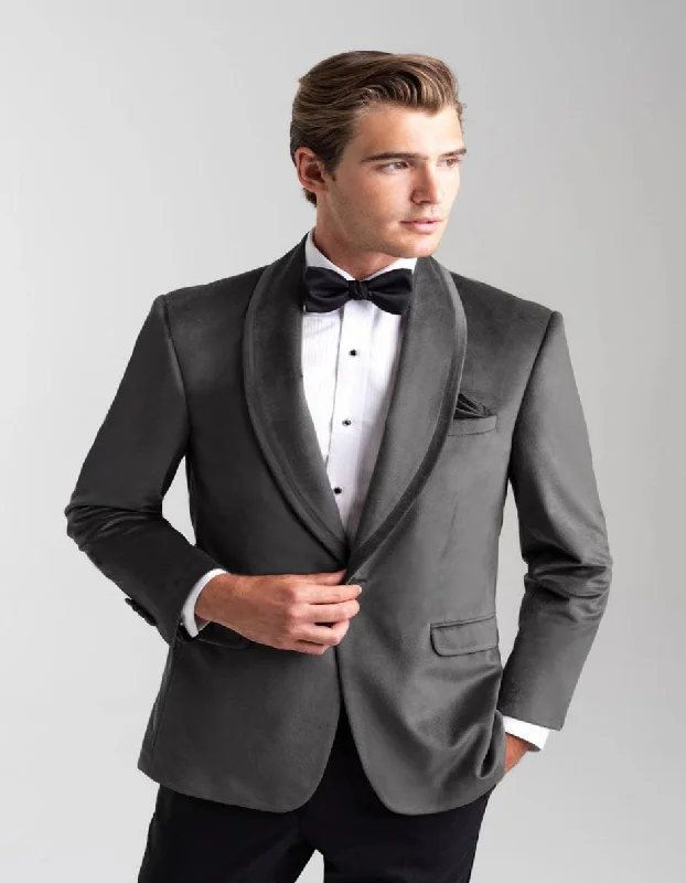 Men's modern wool tuxedo with satin collar -Velvet Blazer - Mens Blazer - Dinner Jacket + "Venice" Silver Grey Velvet Dinner Jacket - Separates