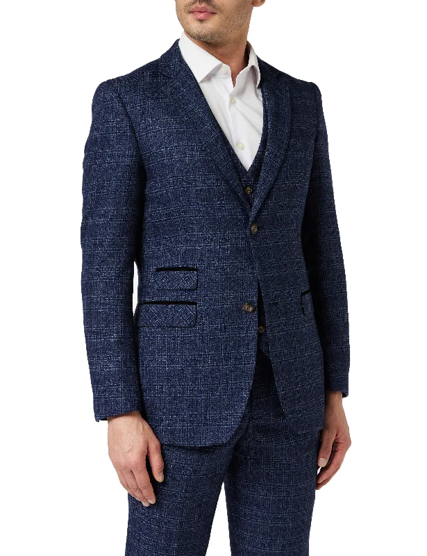 Men's grey tuxedo for formal event -ABEL- NAVY TWEED CHECK JACKET & WAISTCOAT