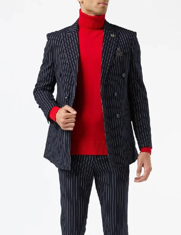 Men's business formal tuxedo rental -ALFRED – NAVY DOUBLE BREASTED PINSTRIPE BLAZER